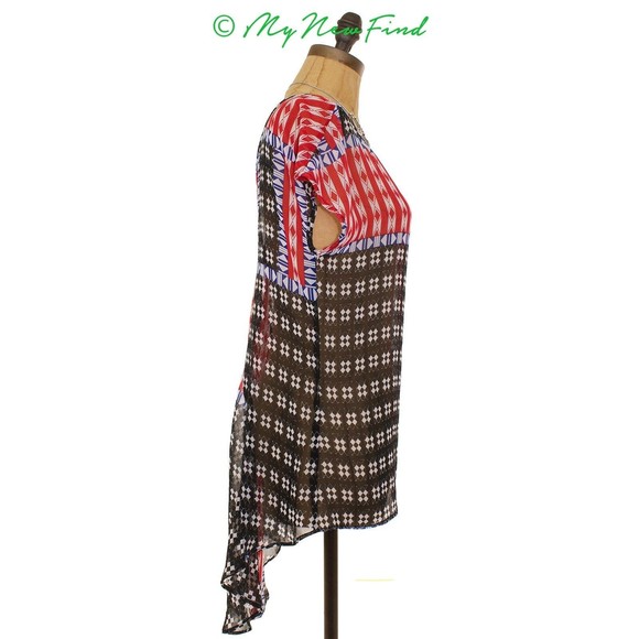 Eight Sixty Sheer Reversible Tunic Top Size M L Printed Red White Blue NEW B32 - Picture 3 of 4